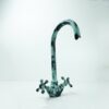Gooseneck Bathroom Vanity Green Patina Brass Faucet , Vintage Brass Green Patina Bathroom Sink Faucet
