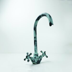 Gooseneck Bathroom Vanity Green Patina Brass Faucet , Vintage Brass Green Patina Bathroom Sink Faucet