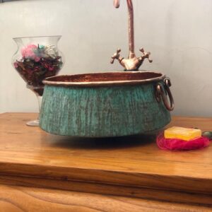Handcrafted Oxidized copper Bathroom Vessel Sink With Handle