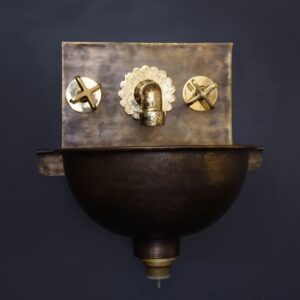 Hammered Brass Patina Wall Mount Sink . Antique Wall Mounted Bathroom Sink With Solid brass faucet