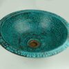 Rustic Green Patina Drop in Sink , Hammred Copper Bathroom Vanity Sink Top Mount