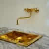 Unlacquered Brass Kitchen Faucet , Handcrafted Brass Wall Mounted Kitchen Faucet