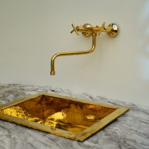 Unlacquered Brass Kitchen Faucet , Handcrafted Brass Wall Mounted Kitchen Faucet