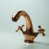 Copper Faucet Bathroom Sink , Engraved Single Hole Copper Faucet