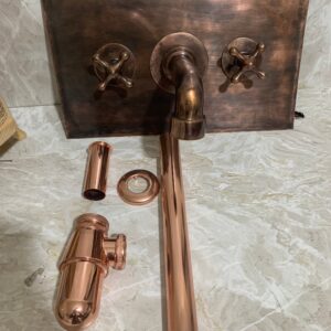 Wall Mount Round Copper Bathroom Sink with Wall Mounted Copper Faucet