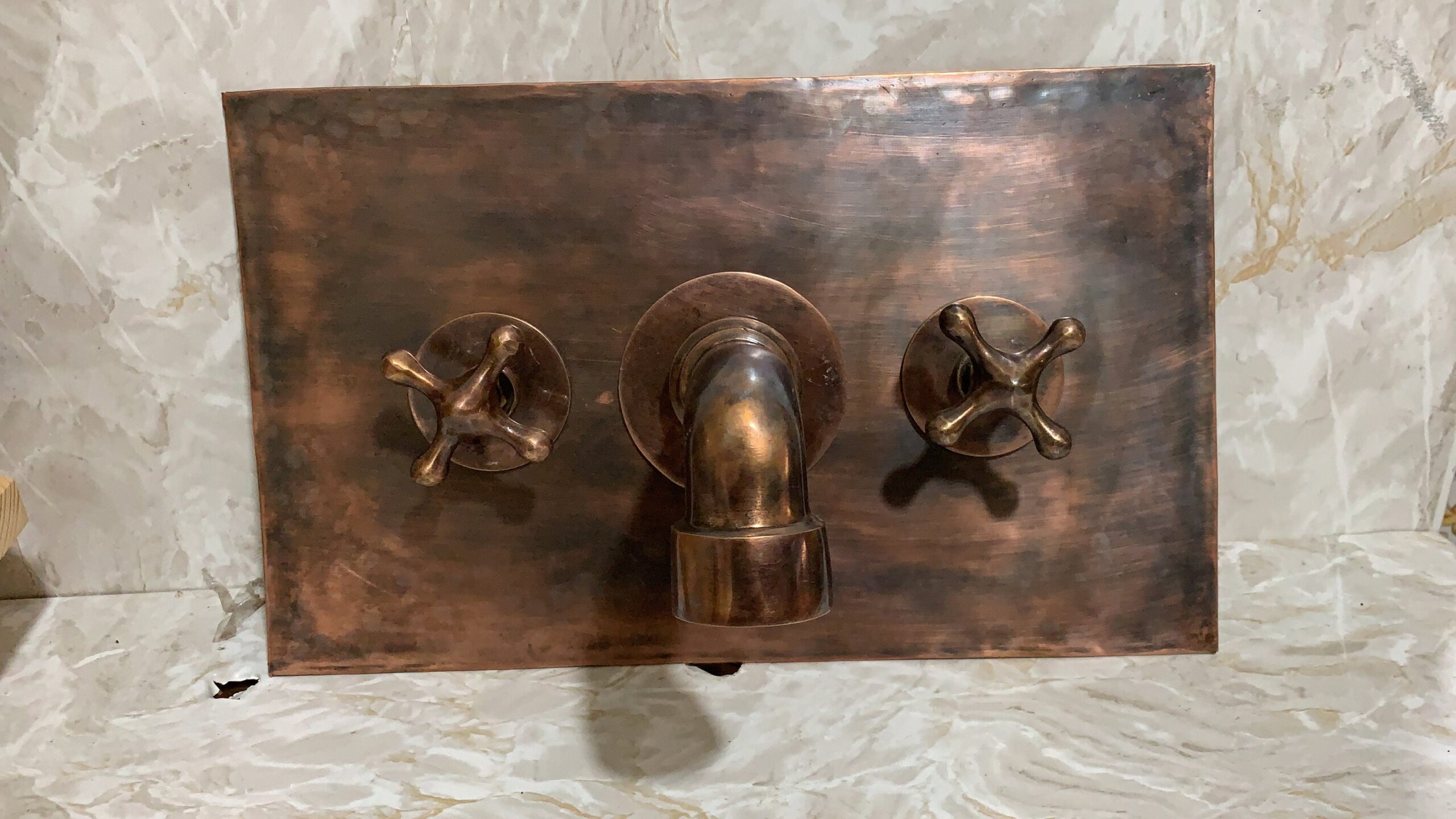 Copper Wall Mounted Faucet , 3 hole Copper Bathroom Faucet