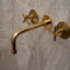 Unlacquered Brass Wall Mounted Bathroom Faucet , Solid Brass Bathroom Faucet With Cross Handle