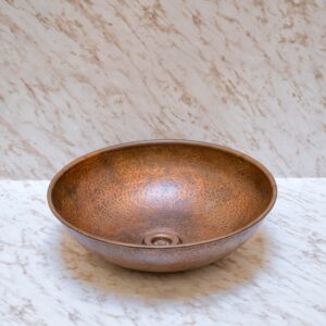 Round Copper Vessel Bathroom Sink , Vessel Hammered Copper Sink