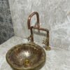 Round Brass drop-in bathroom sink , Handcrafted engraved brass sink