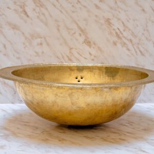 Unlacquered Brass Engraved Bathroom Sink , Solid Brass Drop in Sink