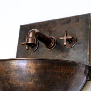 Wall Mounted Copper Bathroom Sink With Mixer Faucet , Rustic Wall Mount Sink