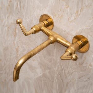 Unlacquered Brass Tub Filler Faucet , Solid brass Bathroom faucet , Customizable Spout Reach