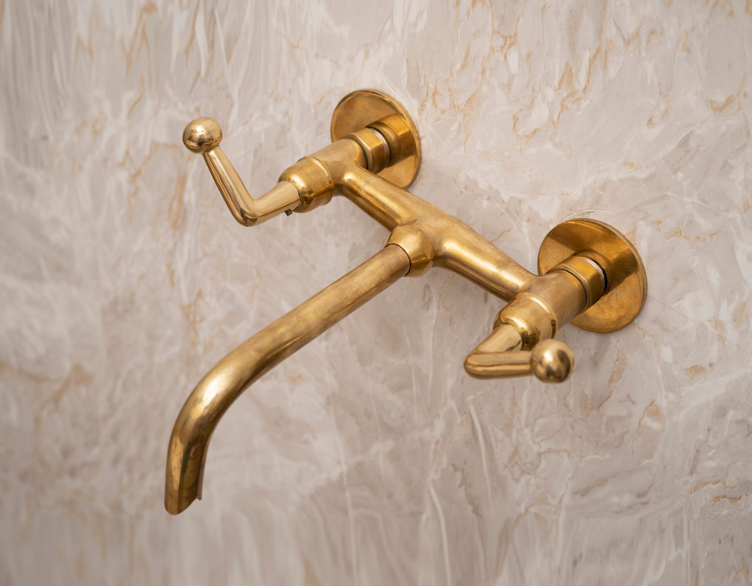 Unlacquered Brass Tub Filler Faucet , Solid brass Bathroom faucet , Customizable Spout Reach