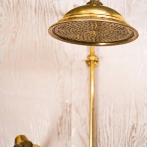 Unlacquered Brass Bathroom shower with Round Shower Head, Handheld Shower