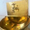 Solid Brass Wall Mounted Bathroom Sink With  Brass faucet , Rounded Wall Hung Basin