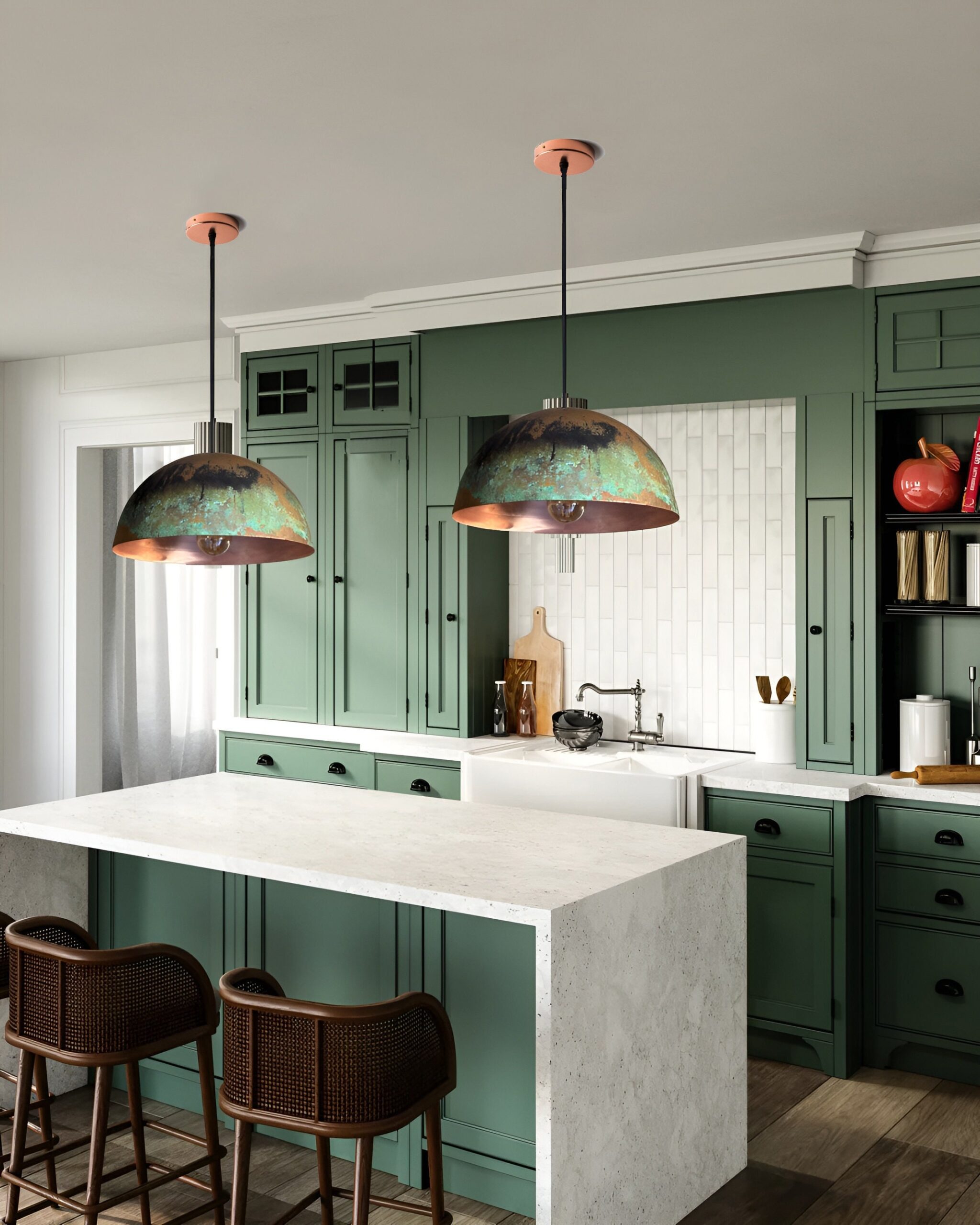 Handcrafted Copper Island Kitchen Lighting , Copper Dome Pendant Light Fixture