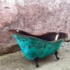 Copper Green Patina Soaking Tub, Copper Clawfoot Bathtub With Black Solid Brass Feet.