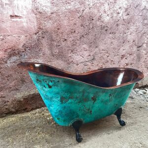Copper Green Patina Soaking Tub, Copper Clawfoot Bathtub With Black Solid Brass Feet.