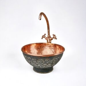 Copper Vessel Sink Bathroom , Black Wash Basin With Copper Faucet
