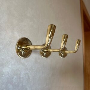 Set of 3  Unlacquered Brass Wall Hooks- Handcrafted Coat Hanger-Towel Hook for Bathrooms & Kitchens
