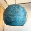 Blue Patina Brass Pendant Light, Handmade Large Dome Light, Island Kitchen Lighting