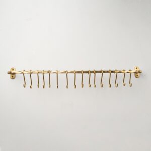 Unlacquered Solid Brass Pot Rail With Hooks , Vintage Pot Hangers for Kitchen