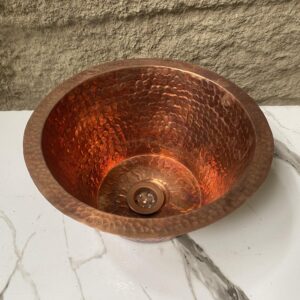 Handcrafted Round Copper Bar Sink – Hammered Drum Design with Drain Included
