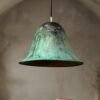 Handmade Oxidized Copper Pendant Light, Green Patina Dome Lamp
