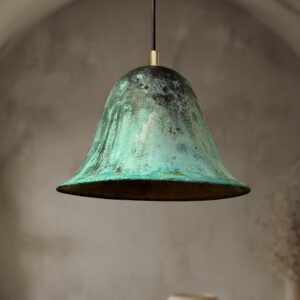 Handmade Oxidized Copper Pendant Light, Green Patina Dome Lamp