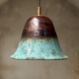 Oxidized Copper Pendant Light – Green Patina Bell Shade Ceiling Fixture for Farmhouse Kitchen