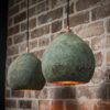 Green Patina Copper Pendant Light – Handmade Dome Ceiling Lamp for Rustic Farmhouse Kitchen Island