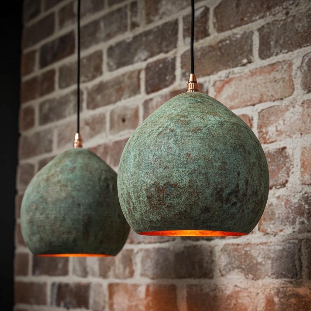 Green Patina Copper Pendant Light – Handmade Dome Ceiling Lamp for Rustic Farmhouse Kitchen Island