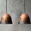 Set Of Two Oxidized Copper Pendant Lights, Rustic Farmhouse Light Fixture, Handmade Copper Ceiling Light