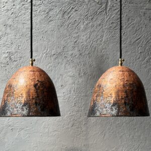 Set Of Two Oxidized Copper Pendant Lights, Rustic Farmhouse Light Fixture, Handmade Copper Ceiling Light