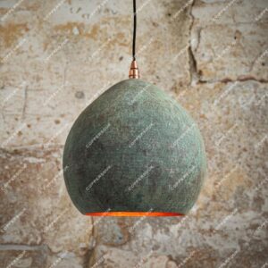 Set of Two Handmade Copper Dome Pendant Lights – Green Patina Ceiling Fixtures for Rustic Farmhouse Kitchen