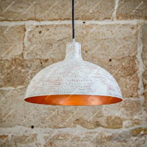 Handmade Copper Pendant Light with White Patina – Rustic Farmhouse Kitchen Island Ceiling Fixture