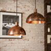 Rustic Copper Dome Pendant Light – Handmade Farmhouse Hanging Ceiling Lamp for Kitchen Island