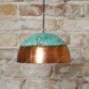 Handmade Copper Pendant Light with Green Patina – Rustic Farmhouse Kitchen Island Fixture