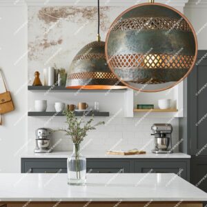 Rustic Copper Pendant Lamp – Handcrafted Dome Ceiling Light for Farmhouse Kitchen & Bar