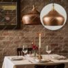Hammered Copper Dome Pendant Lamp: Rustic Farmhouse Ceiling Light with Brass Top for Dining or Bar