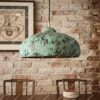 Handmade Copper Dome Pendant Light – Aged Green Patina Fixture for Farmhouse Kitchen Lighting