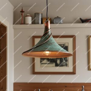 Oxidized Copper Pendant Lamp – Handmade Patina Dome Light Fixture for Industrial Dining
