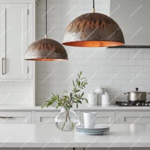 Set of Three Handmade Copper Pendant Lights – Rustic Oxidized Ceiling Fixtures for Farmhouse Kitchen