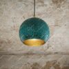 Patina Blue Brass Dome Light – Rustic Handmade Ceiling Pendant for Kitchen or Bar Area