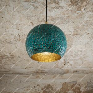 Patina Blue Brass Dome Light – Rustic Handmade Ceiling Pendant for Kitchen or Bar Area