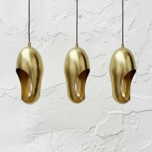 Set of 2 Hammered Brass Pendant Lights ,Pair of Solid Brass Hanging Lamps