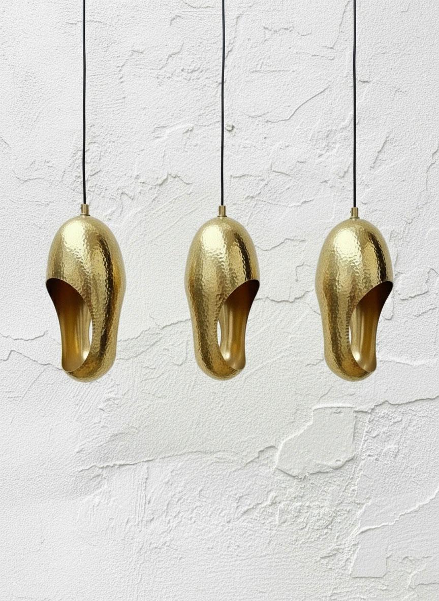 Set of 2 Hammered Brass Pendant Lights ,Pair of Solid Brass Hanging Lamps