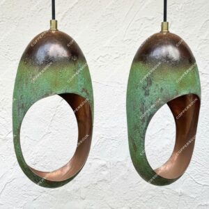 Green Patina Copper Pendant Light – Handmade Sculptural Ceiling Lamp Kitchen , Oxidized Farmhouse Lighting