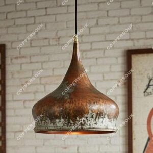 Set of 3 Oxidized Copper Pendant Lights – Handmade Rustic Onion Dome Fixtures for Farmhouse Dining