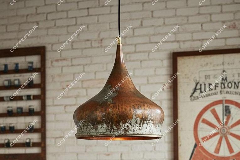 Set of 3 Oxidized Copper Pendant Lights – Handmade Rustic Onion Dome Fixtures for Farmhouse Dining